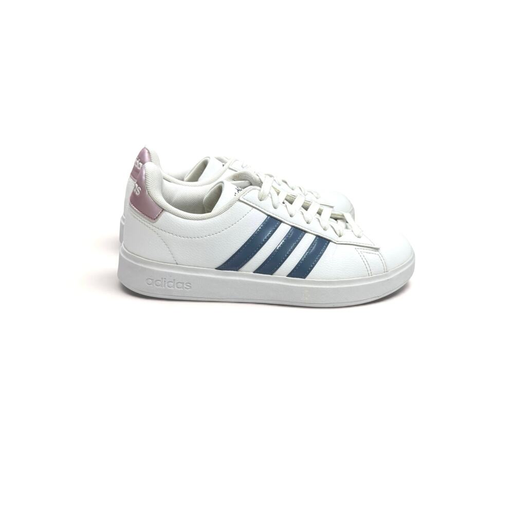 Adidas Women's Grand Court 2.0 Tennis Shoes Blue Stripe Pink Heel Tab White 7.5 - Picture 2 of 10